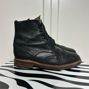 Grenson brogue black leather lace boots